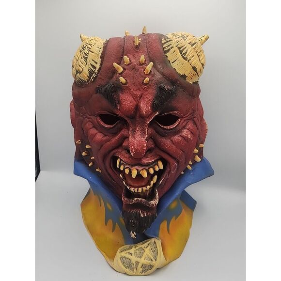 SATAN DEVIL HORNS 2005 Paper Magic Group Halloween Mask Full Head Rubber Latex - Picture 1 of 5